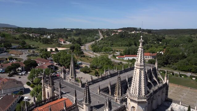 Aerial view of the 14th-century Batalha Monastery (Portuguese: Mosteiro da Batalha ), in the town of Batalha, Leiria District, Portugal.