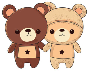 Stay together slogan with cute teddy bear. Doll couple for t shirt,  illustration.