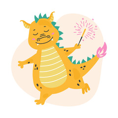Fantasy cute dragon with sparklers