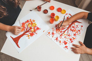 Children's creative activity, autumn drawing