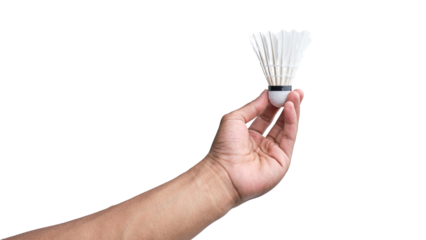 hand holding Shuttlecock isolated on a transparent background