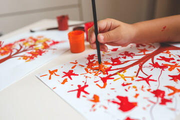 Children's creative activity, autumn drawing