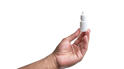 hand-holding serum bottle isolated on a transparent background