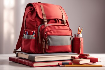 school staff background with red bag, school concept