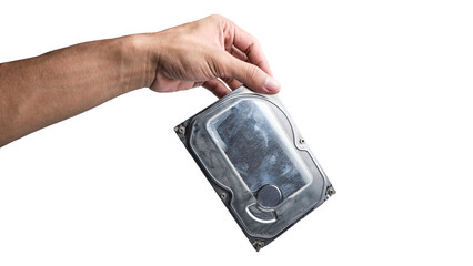 Hand-holding computer storage isolated on a transparent background