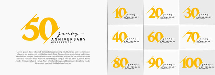 set of anniversary logo with yellow and black color can be use for celebration
