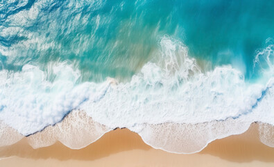 Fototapeta na wymiar Top view of photograph of the turquoise blue sea and white shining sandy beach that can relax on summer vacation holidays. travel concept suitable for holidays and vacations.