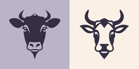 Cow Head Logo and Icon Set, Illustrations for Diverse Industries