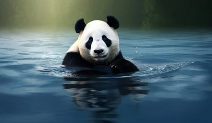 Poster Giant panda in water. Habitat loss concept. © giedriius