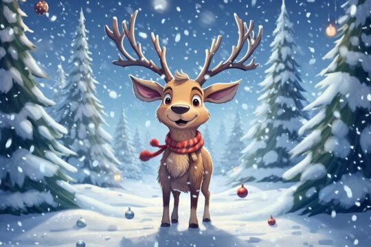 Holiday card with deer. Merry christmas and happy new year concept. Background