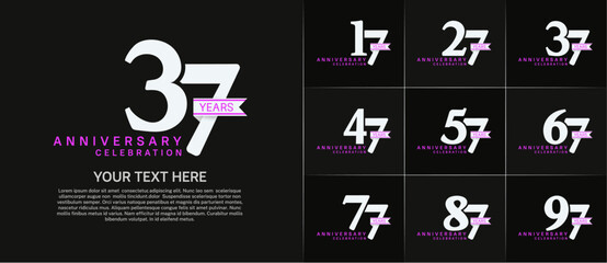 set of anniversary logo with white number and ribbon can be use for celebration