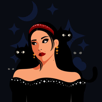 Beautiful Witch Woman Portrait With Stars Headband