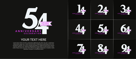 set of anniversary logo with white number and ribbon can be use for celebration