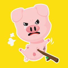 little pig been poked by a wooden stick