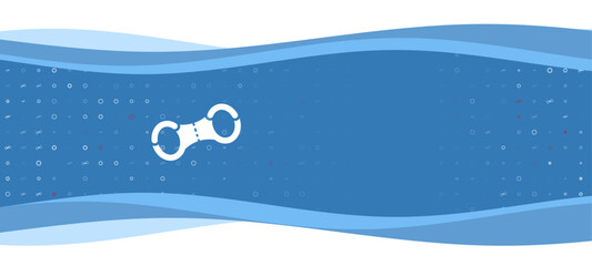 Blue wavy banner with a white handcuffs symbol on the left. On the background there are small white shapes, some are highlighted in red. There is an empty space for text on the right side