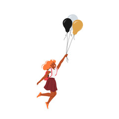Obraz na płótnie Canvas Joyful Schoolgirl Character Soars Through The Sky, Clutching Vibrant Balloons. Heartwarming Scene, Vector Illustration