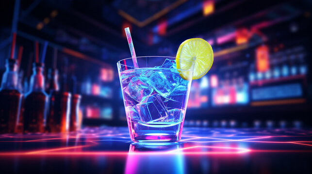 Bar club cocktail neon light glow in the dark fantasy drinks alcohol liquor distilled beverage dark