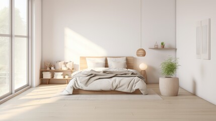 Modern interior design of Scandinavian elegant bedroom, Generative AI