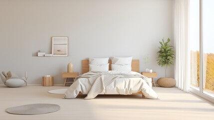 Modern interior design of Scandinavian elegant bedroom, Generative AI