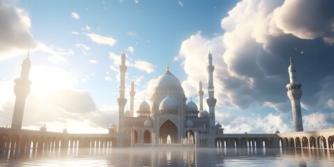 beautiful mosque is clouds post for jummah mubarak - obrazy, fototapety, plakaty