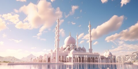 beautiful mosque is clouds post for jummah mubarak - obrazy, fototapety, plakaty