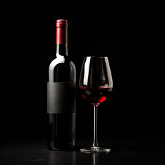 A bottle of red wine isolated on black background 