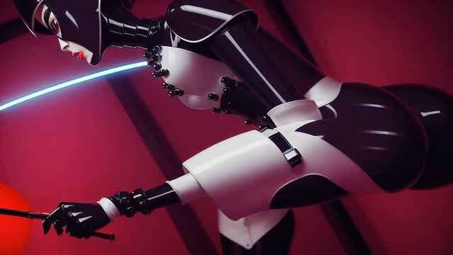 Generative Ai animation of futuristic fetish anime robots. Digital image photo shooting fashion magazine style.