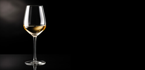 Glass of white wine side view isolated on a black background 