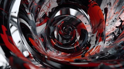 Red horror vortex, wet slime saliva bio liquid, black abstract terrible background