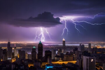 Light storm over city generated by AI tool