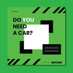 editable square banner template. Car rental banner. Flat design vector with photo collage. Usable for social media, story and web internet ads.