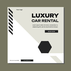 editable square banner template. Car rental banner. Flat design vector with photo collage. Usable for social media, story and web internet ads.