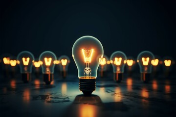 Light bulbs radiant outline in 3D sparks creative imagination concept - obrazy, fototapety, plakaty