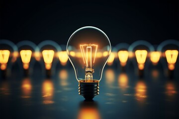 Light bulbs radiant outline in 3D sparks creative imagination concept