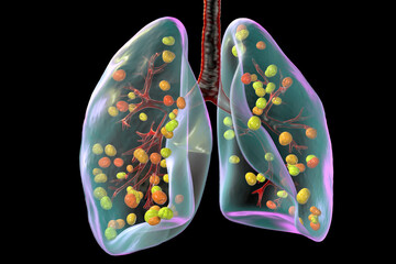 Lung histoplasmosis, a fungal infection caused by Histoplasma capsulatum, 3D illustration