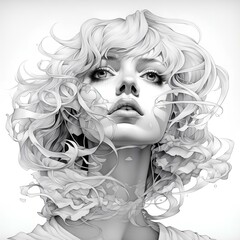 Generative AI of black and white female face illustrations