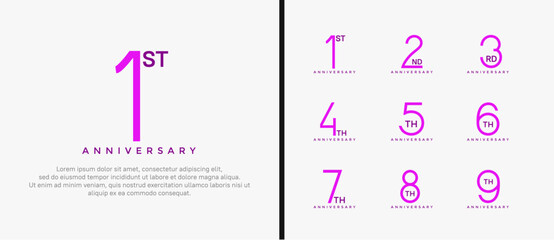 Fototapeta na wymiar set of anniversary logo black and purple color on white background for celebration moment