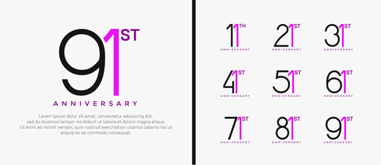 set of anniversary logo black and purple color on white background for celebration moment