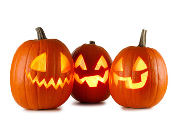 Three Halloween Pumpkins on white