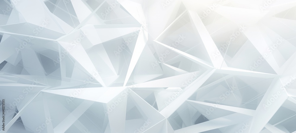 Poster Abstract bright wide white texture with geometric triangular 3d triangles pattern wall background banner illustration, textured backdrop for design web, wallpaper