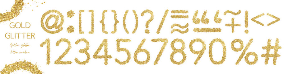 Gold glitter number, alphabet, text, character, font