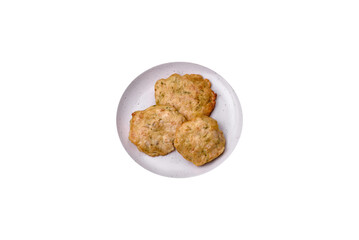 Delicious fried chopped fillet pancakes with spices, salt and herbs