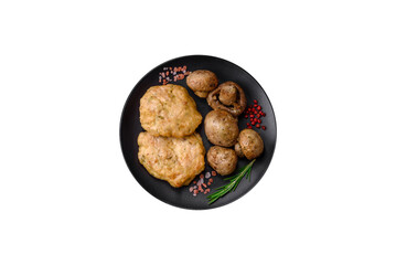 Delicious fried chopped fillet pancakes with spices, salt and herbs