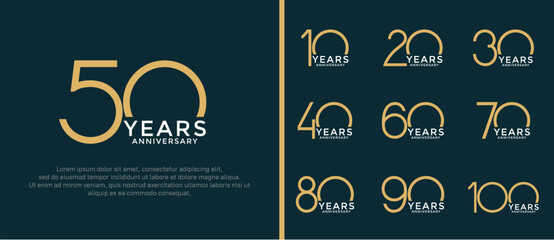 set of anniversary logo gold and white color on green background for celebration moment