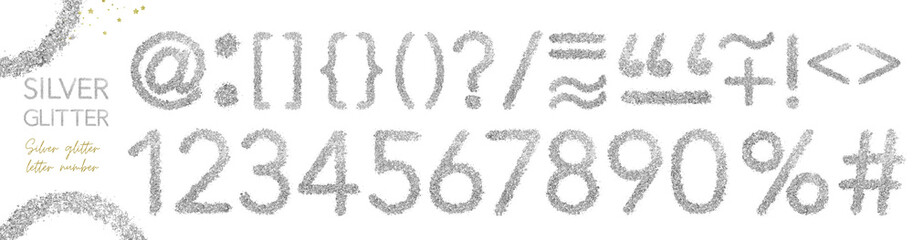 Silver glitter number, alphabet, text, character, font