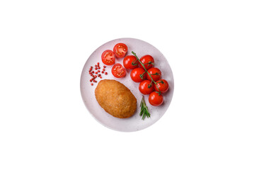 Delicious baked cutlet breaded with spices, salt and herbs