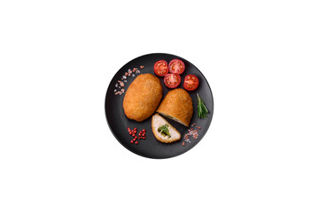 Delicious baked cutlet breaded with spices, salt and herbs