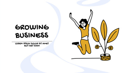 Concept of a successful female entrepreneur and a growing business