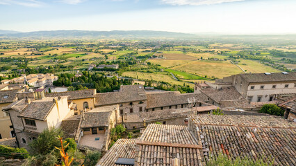 A wide view from the town of Assisi of the Umbrian countryside taken from the Basilica of St...