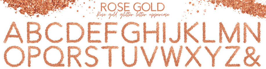 Rose gold glitter letter uppercase, alphabet, text, character, font